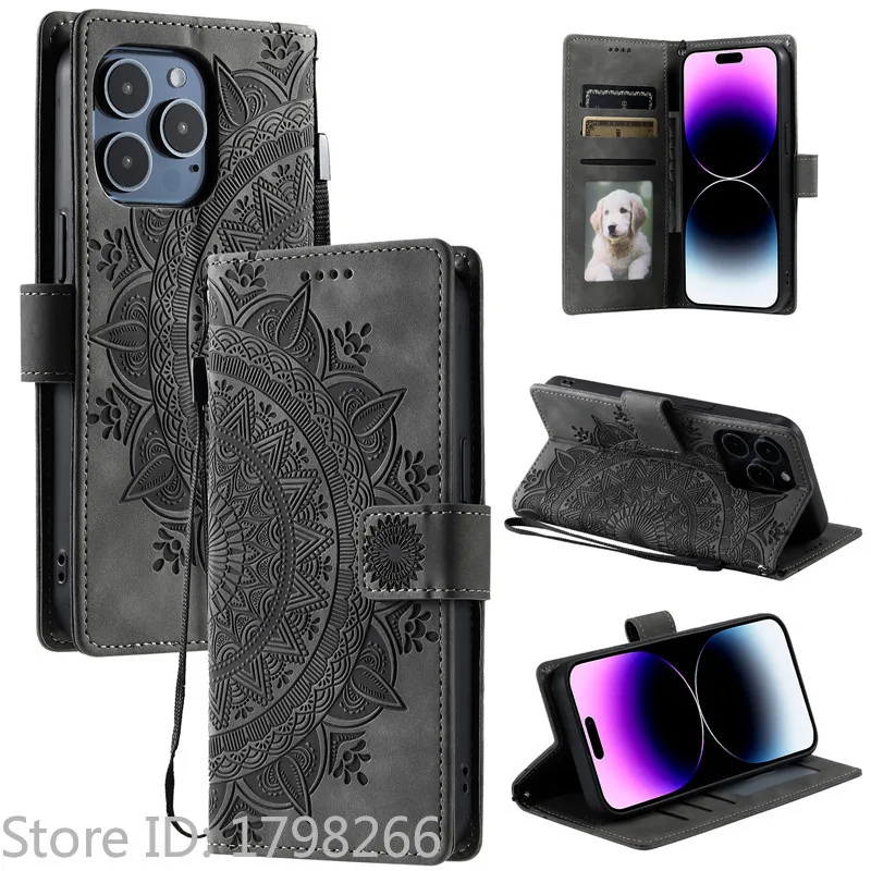 Etui na telefon z tłoczeniem, portfel, do OPPO Reno15 F Reno 15 14 13 12 F FS 8 10 Pro Plus 5G 4G, skórzane etui z klapką, wzory totemów, torby — zdjęcie produktu 4