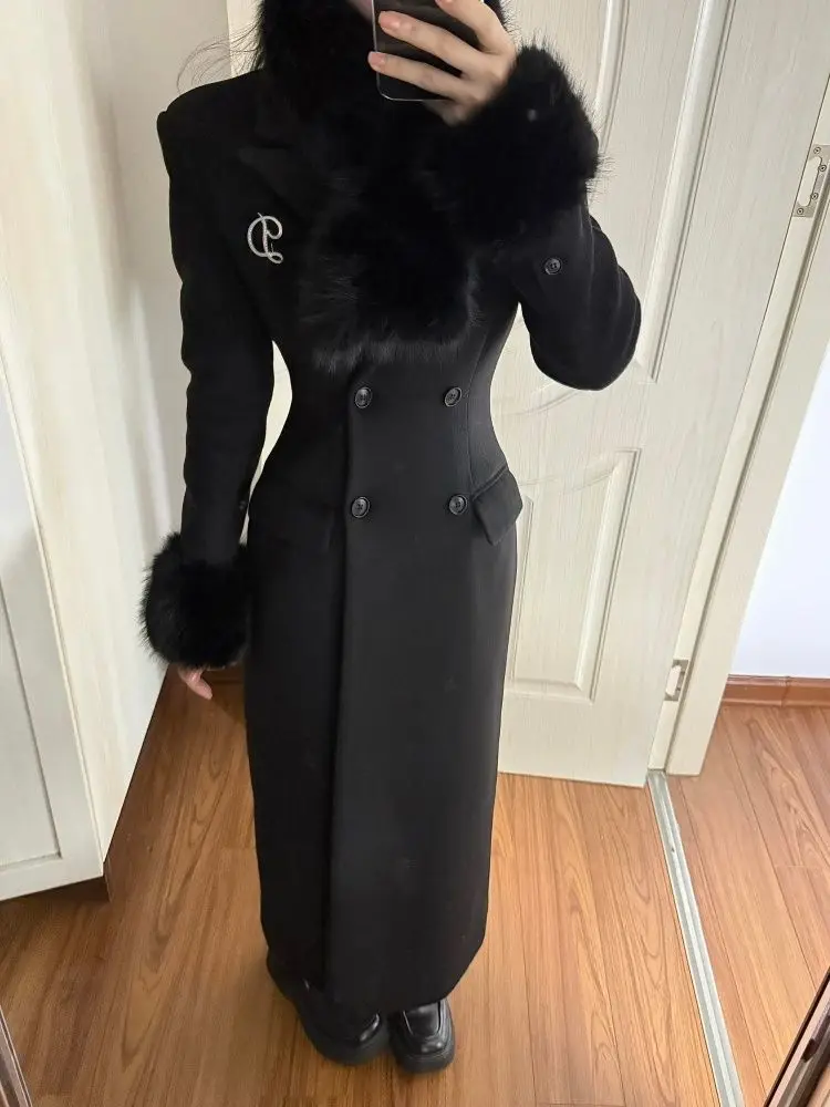 

Winter Thickened Korean Fashion Woolen Women's Trench Coat Stylish Cinched-waist Suit Jacket French Elegant Warm Long Overcoat