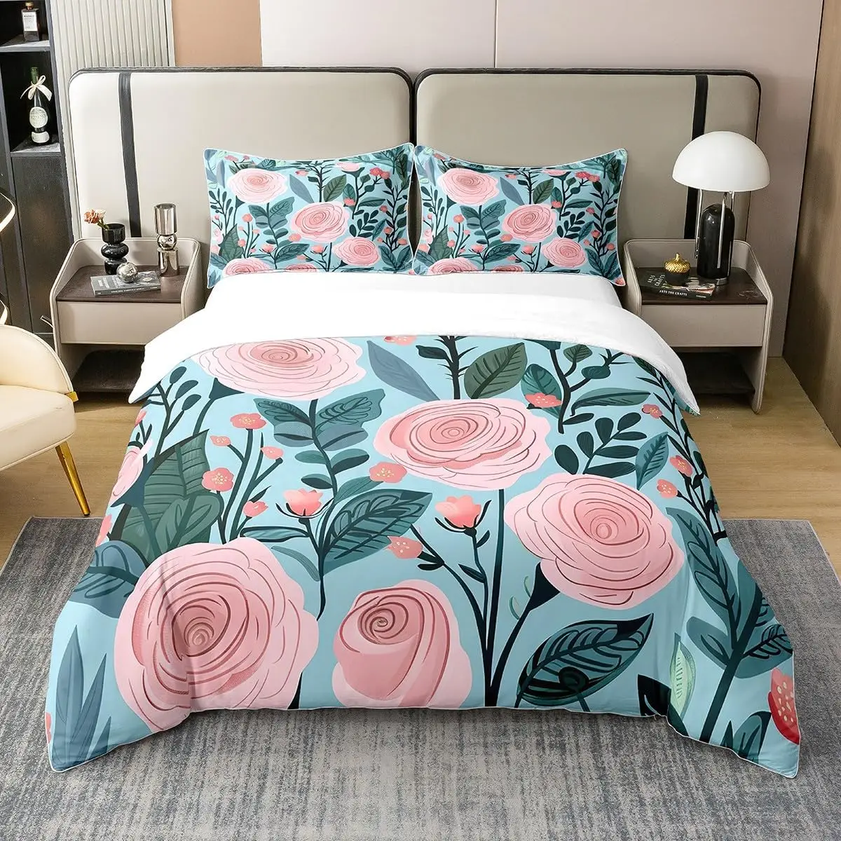 Botanical Floral Duvet Cover Set Twin Queen King Size, Spring Rustic Garden Flower Bedding Set Vintage Flowers Comforter Cover