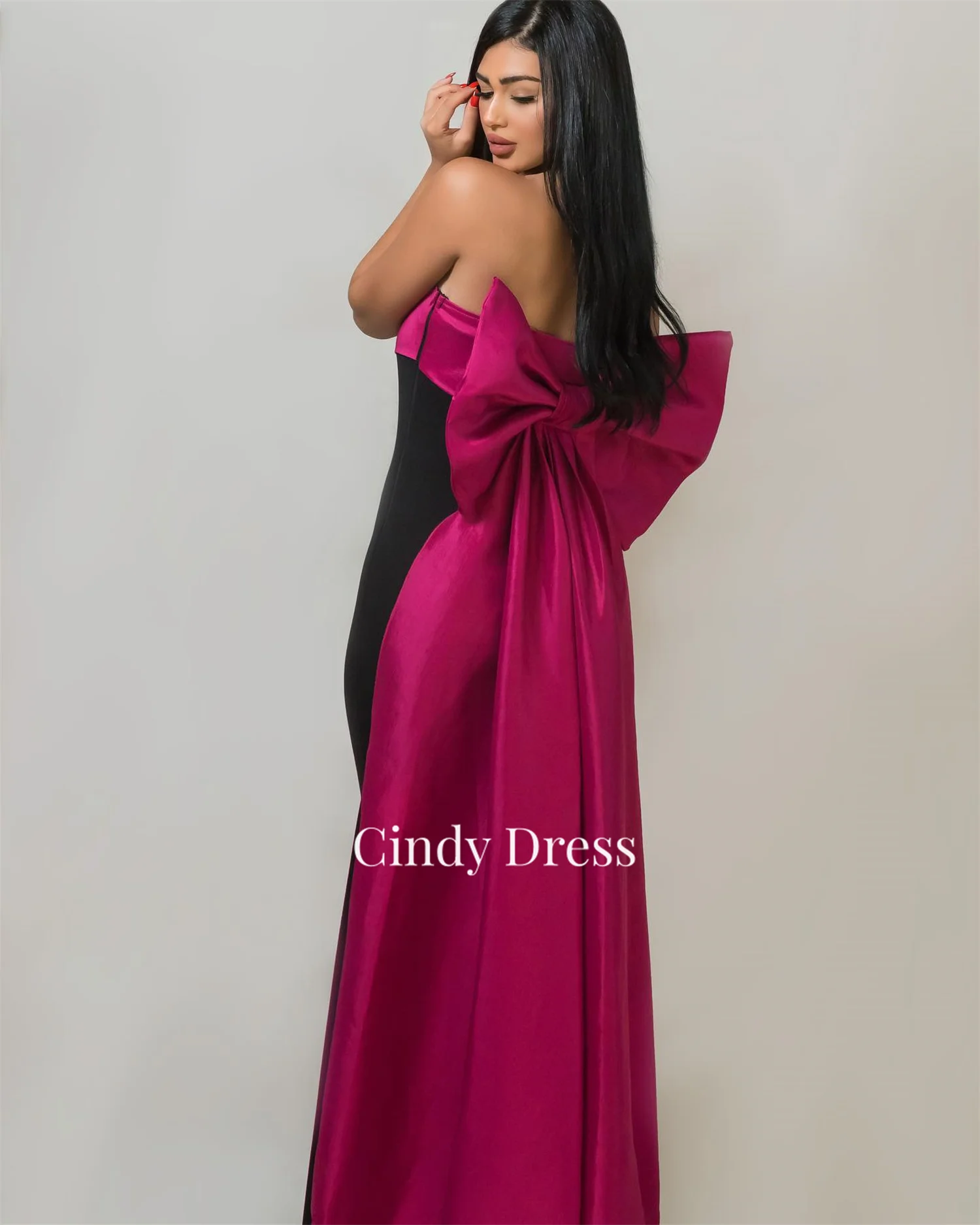 Cindy Two Colors Elegant Evening Dress for Women 2024 Woman's Satin Women's Luxurious Dresses Splicing Suitable Request Bow Tie