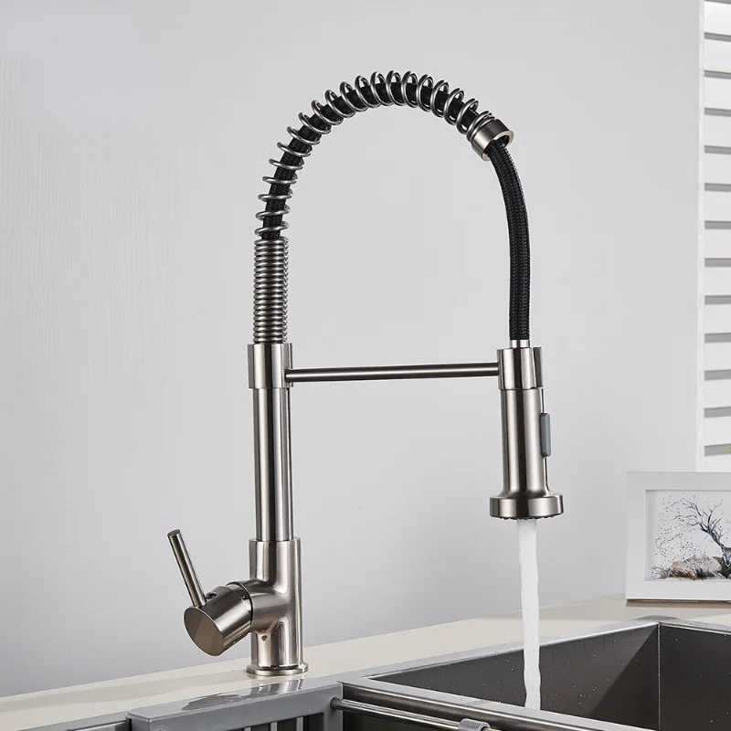 

Brushed Nickel Kitchen Faucet Deck Mounted Mixer Tap 360 Degree Rotation Stream Sprayer Nozzle Kitchen Sink Hot Cold Taps