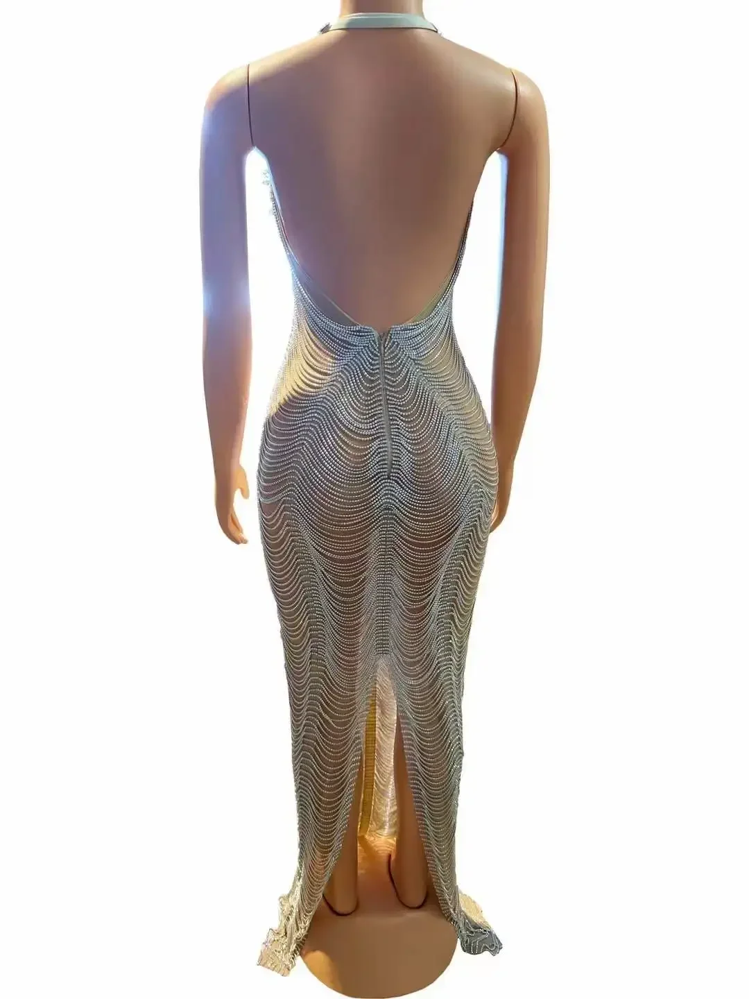 Luxury Backless Sexy Long Dress For Women Drill Chain Crystals Night Clubwear Birthday Queen Goddess Senior Dressy Photoshoot