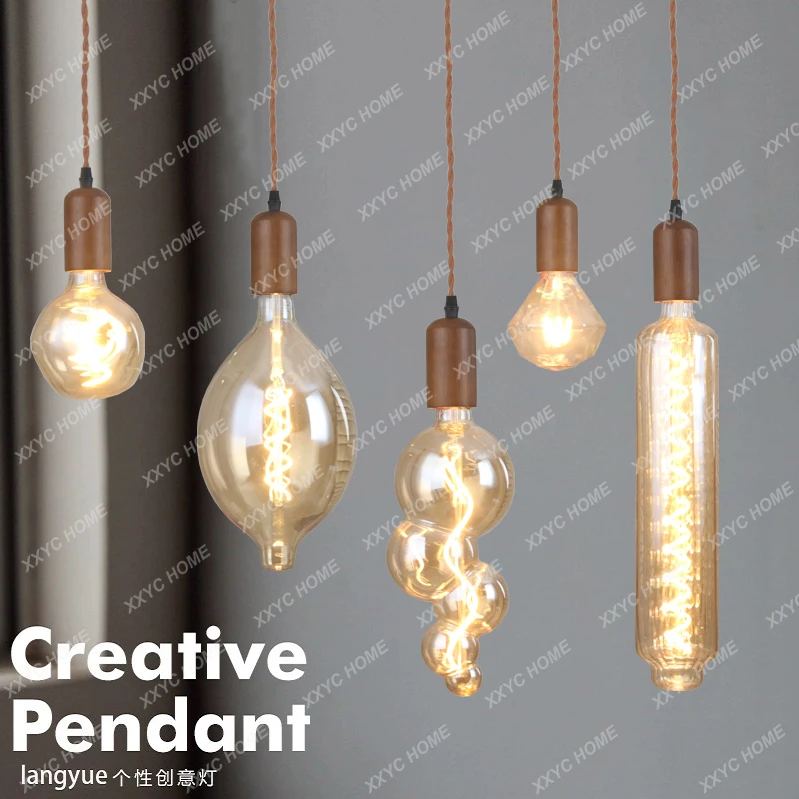 LED brown large bar light bulb light American tea room B & B Fu Art chandelier