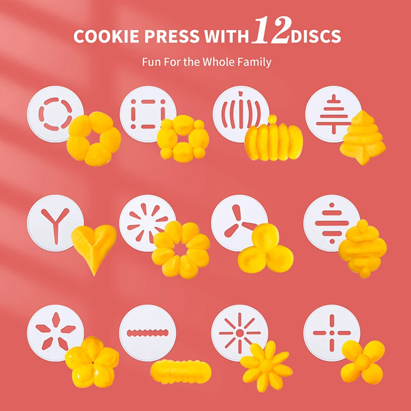 Cookie Press Spritz Cookie Press Set สําหรับการอบชุดตกแต่งคุกกี้พร้อมแผ่นกดคุกกี้ 12 แผ่นและตกแต่งเค้ก 6 ชิ้น