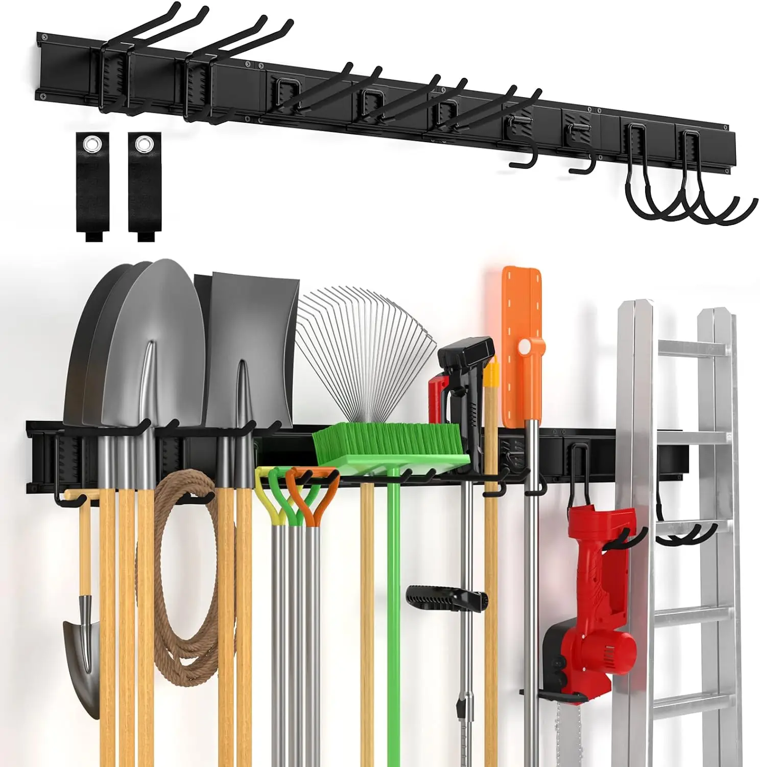

Wall Mount Tool Rack, Heavy Duty Steel Garage Organizer Holds 550lbs with Cord Extensions