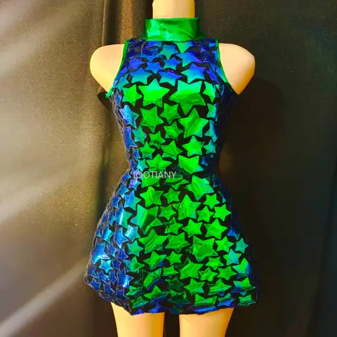 Silverspegel Nattklubbsklänning Kvinnor Kvällsfödelsedagsoutfit Ärmlös Glänsande Laser PU Bar Dj Gogo Dansare Sångerska Scenkostymer 8 best sales prestationskläder - №6