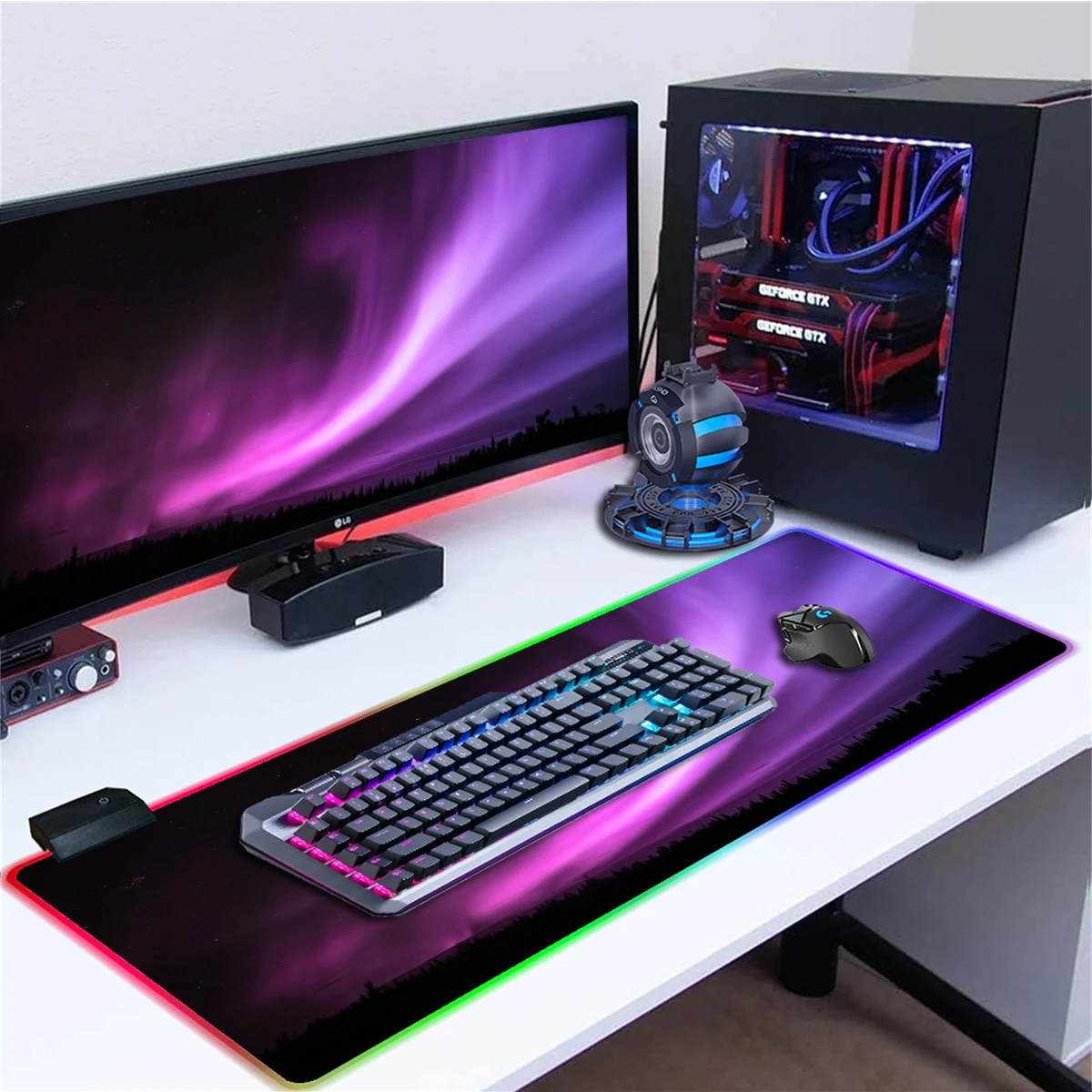 

RGB Gaming Mouse Pad Large Keyboard Pad Aurora Borealis Non-Slip Rubber Base Game Mousepad Big Computer Desk Pad Office Mat