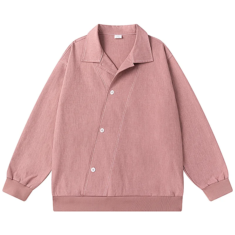 Men's Contrast Stitch Diagonal Button Lapel Sweatshirt Loose Long Sleeve Casual Top