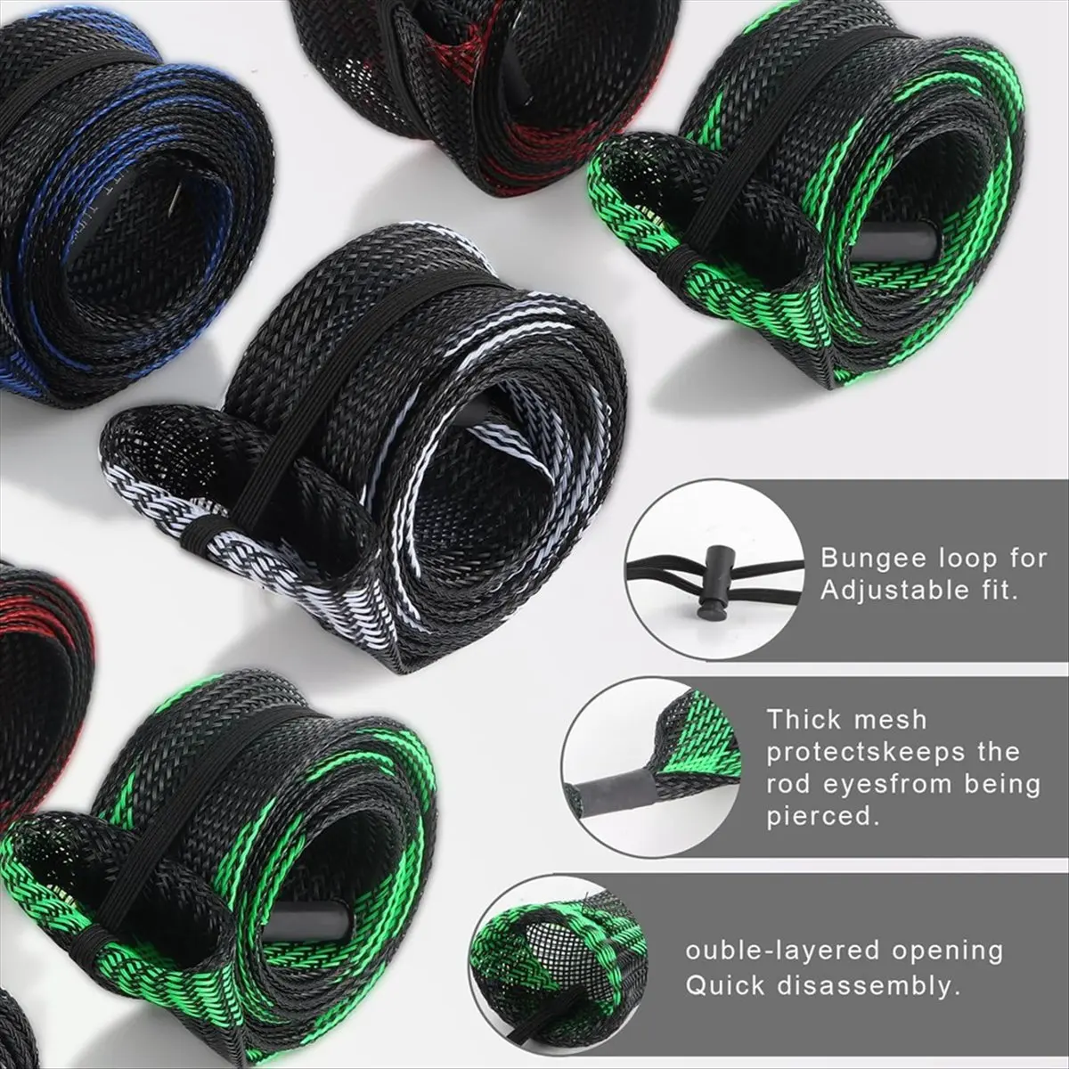 New arrival Fishing Rod Sleeves Socks Fishing Rod Cover Scalable Braided Mesh Rod Sleeve with Lanyard Fishing Accessories