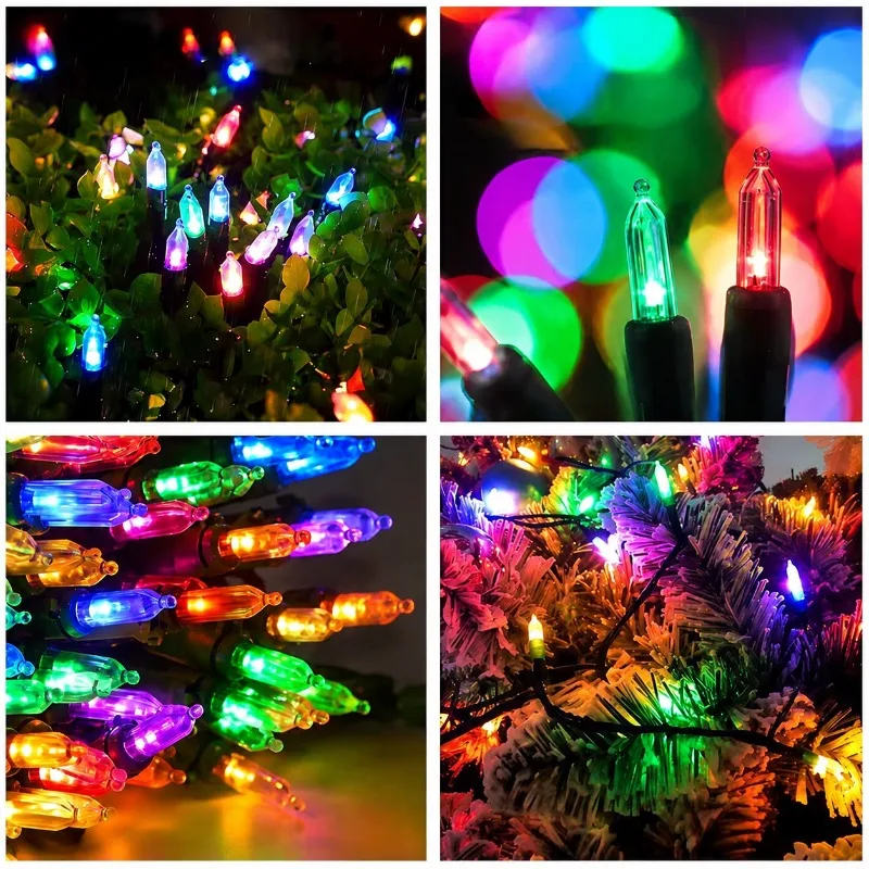Vintage Mini Bulb Christmas String Lights Battery Box Warm White Multicolor 8 Modes Waterproof IP54 Rating Porch Balcony Decor