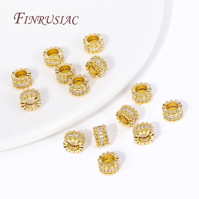 7.5*4.5MM 18K Gold Plated Brass With Zircon Round Big Hole Spacer Beads,Separators For Beads,DIY Jewelry Making Supplies