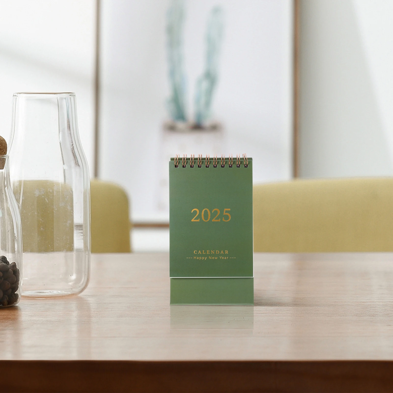 

Desk Calendar 2024-2025 Mini Standing Flip Monthly Planner Freestanding Office School Compact Design Green Tiny Desk Calendar