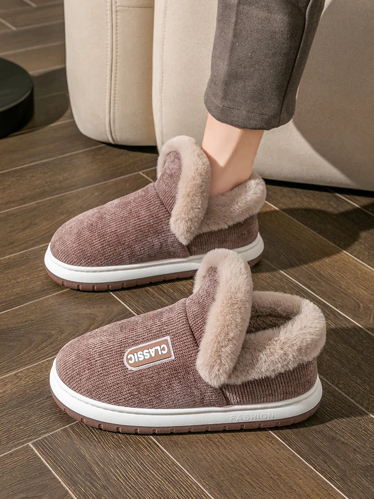 Herren-Winterhausschuhe für den Innenbereich, rutschfeste, warme, mit Plüsch gefütterte Slip-On-Stiefeletten mit Rücken für den Heimkomfort im Freien – Detail 8