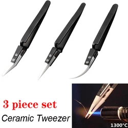 3PCS Ceramic Straight Tip Electronic Soldering Tweezers Handle Precision Tweezer Anti-Static Reverse Acid Tweezers Hand Tools