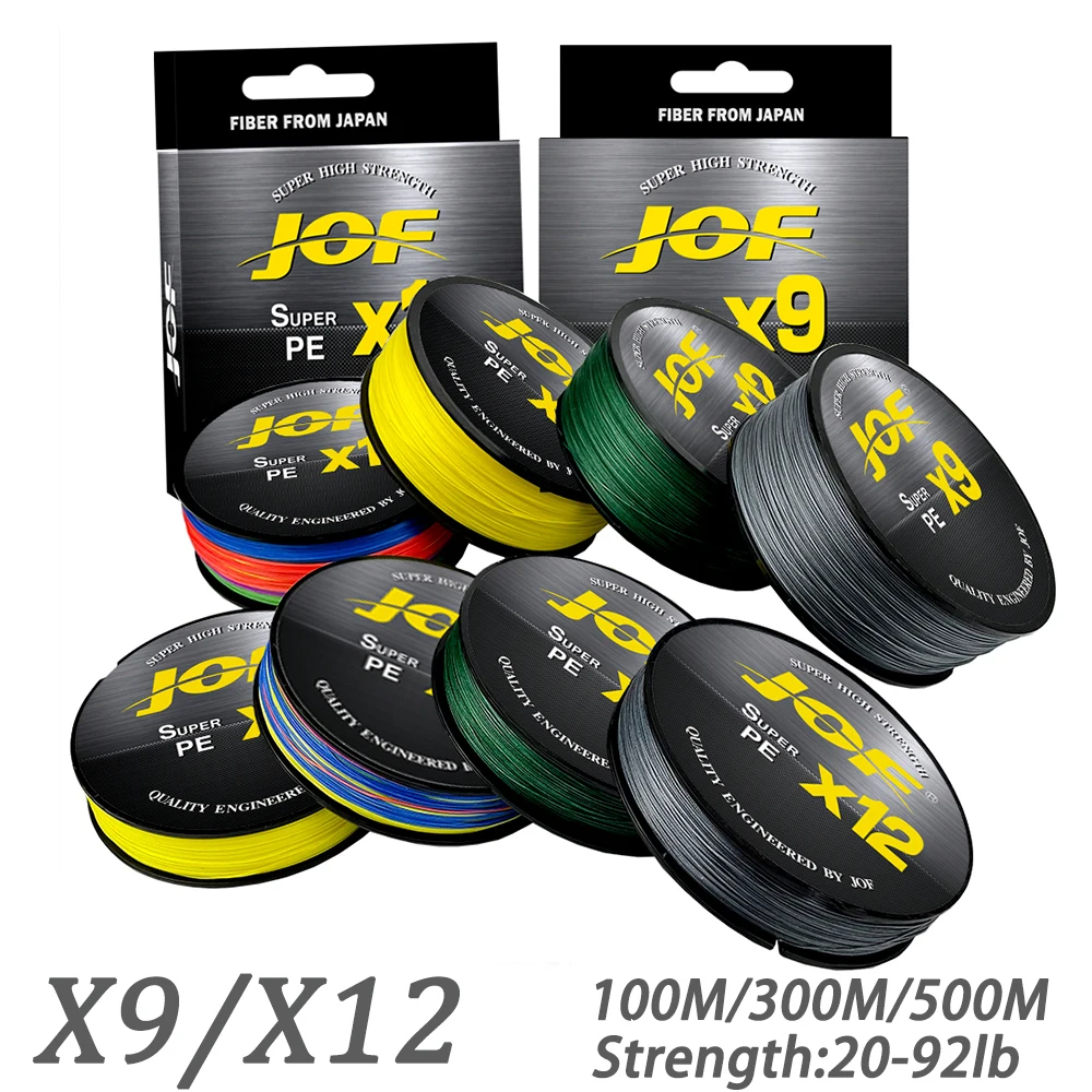 JOF Top Quality12Strands Super Strong 20-92lb Braided Fishing Line X12 100M-500M Multifilament PE Line Saltwater Fishing Tackle