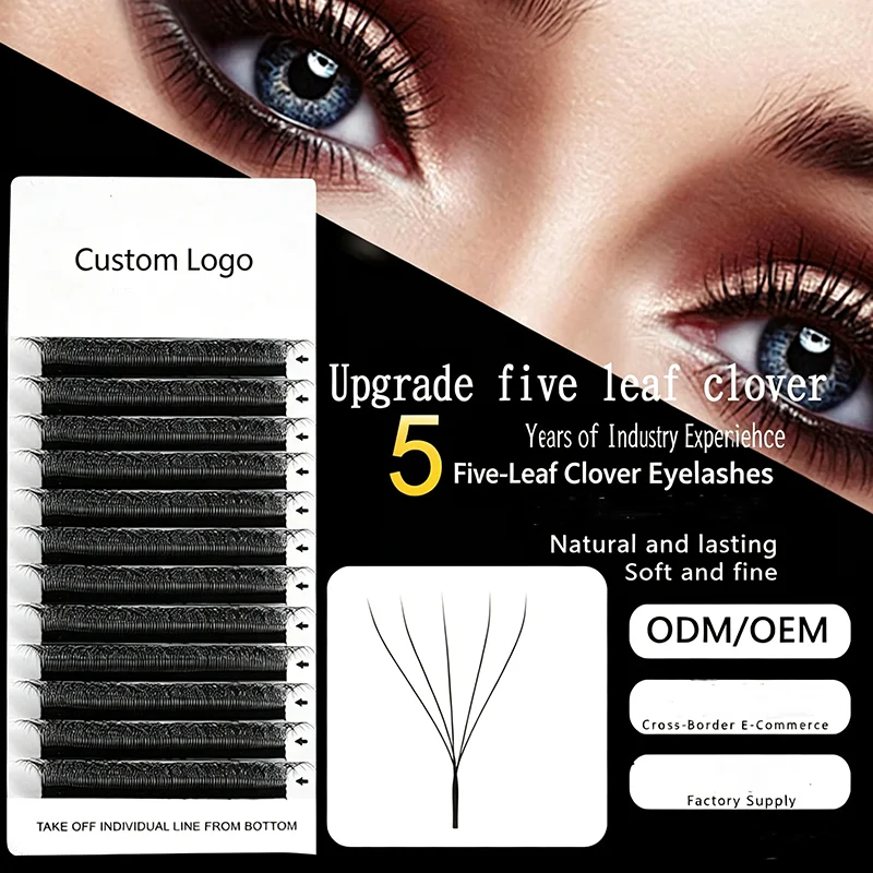 5PCS 5D Clover Eyelash Extensions Natural Soft Volume Lashes Easy Fan Clusters Stable Base