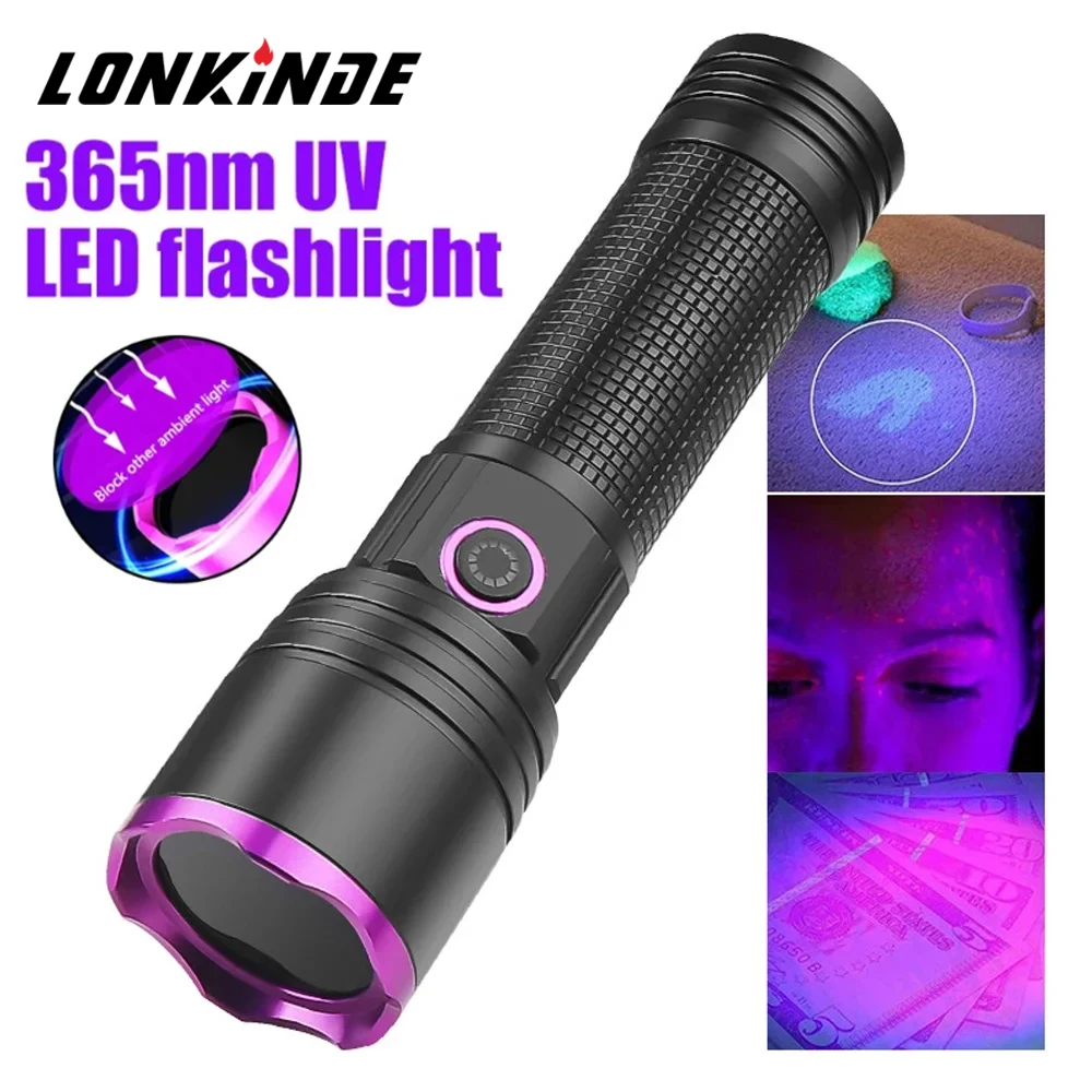 365nm 80W UV Flashlight Type C Rechargeable Filtered LED Ultraviolet Detection Torch Pet Pee Urine, Rocks Gem Money Detector