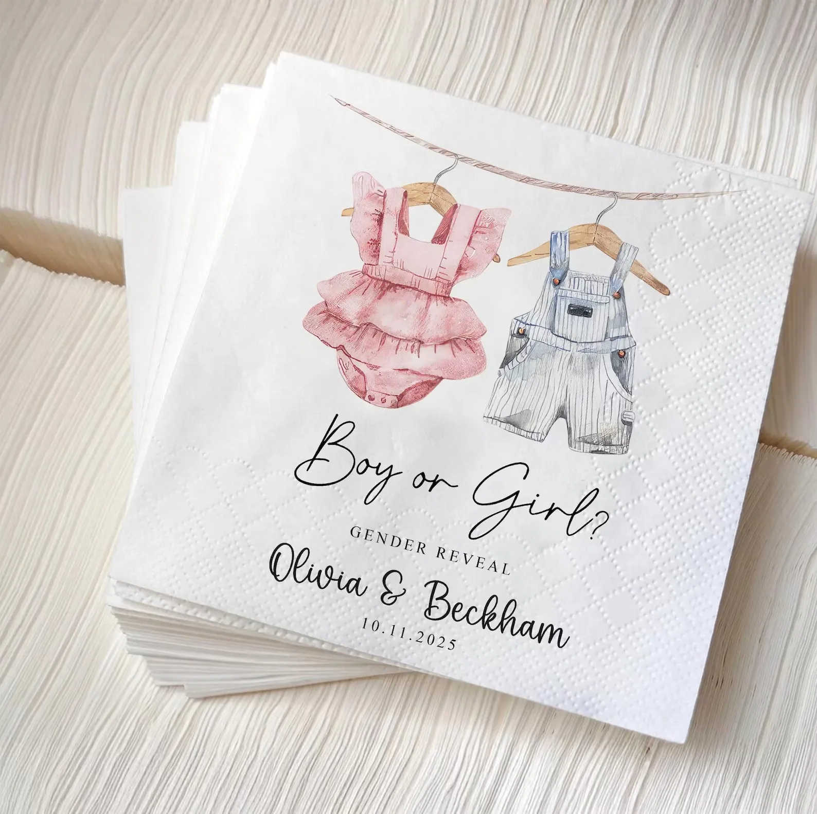 Boho Gender Reveal Napkins – Neutral Boho Baby Shower Napkins, Pampas Grass & Terracotta Theme, Party Napkins, Rustic Gender Re