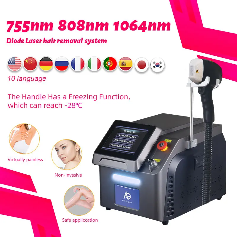 Portable 755 1064 808nm Laser Diode Hair Removal Machine larger light spot handle with gadget whole body use Painless epilator