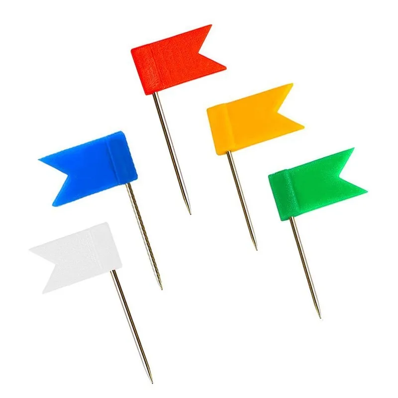136 pcs Creative Flag Shape Creative Map Markers, great for Office Bulletin Board, Random Color Flag Design