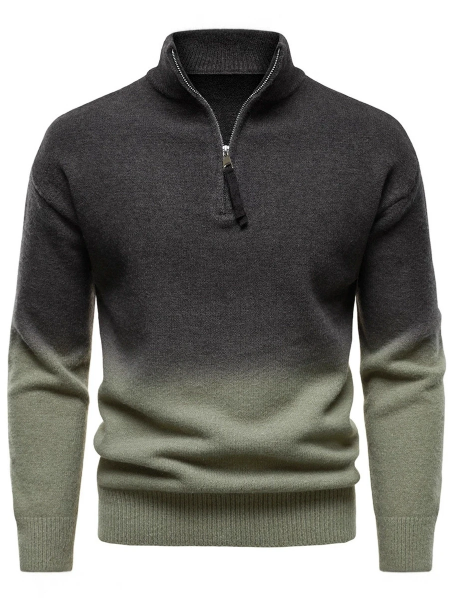 Autunno e inverno moda nuovo articolo sfumatura di colore mezza cerniera colletto rialzato moda classica maglione da uomo maglione lavorato a maglia da uomo