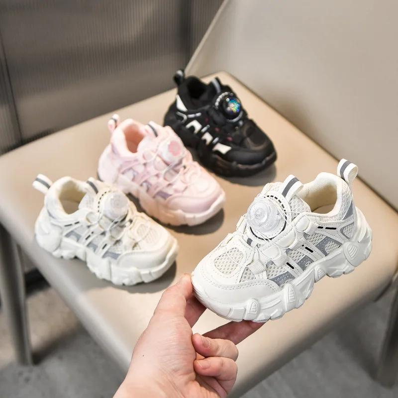 

Kid Sneaker 2025autumn Mesh Gril Shoe Light Boy Running Shoe Breathable Rotating Buckle Tennis Female Versatile Girl Sports Shoe
