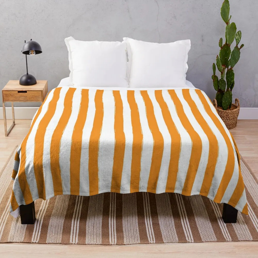 

Preppy Orange and White Cabana Stripes Throw Blanket Cute Blanket Plaid Warm Blanket Polar blanket