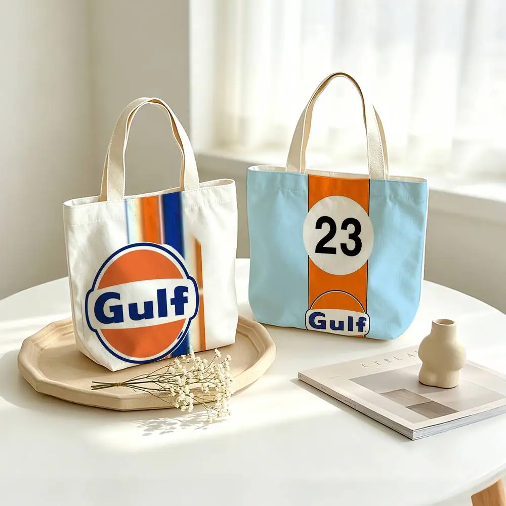 Retro G-Gulf-f Racing Car logo Printed Canvas Tote Bag Shoulder Bag Commuter Mommy Shopping Bag