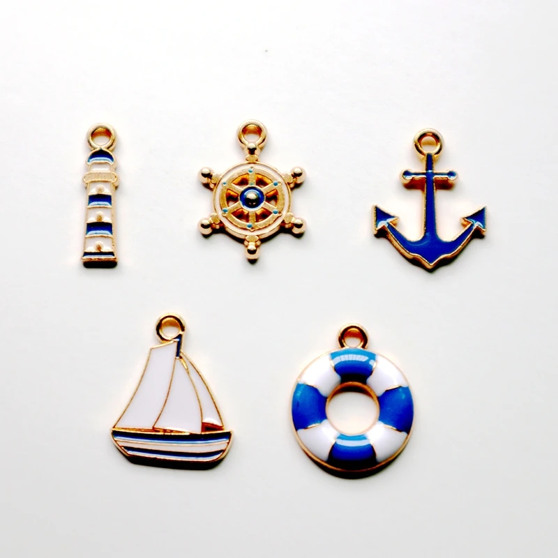 

10PCS Mini Sailboat Anchor Rudder Lighthouse Alloy Enamel Pendant DIY Dangle Necklace Earrings Bracelet Decoration Accessories