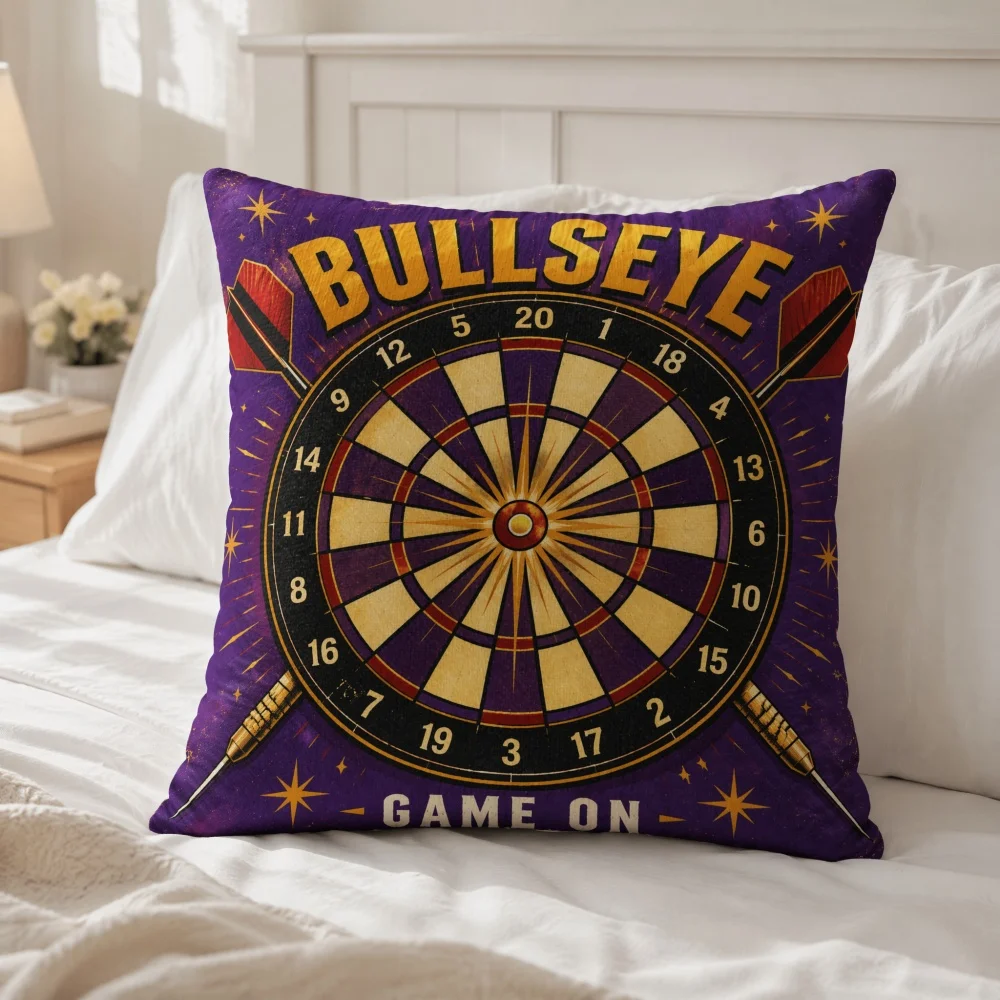 Full Stuffed Square Throw Pillow Multiple Sizes Purple Vintage Dartboard & Dart Design Cushion,Game Room Bar Man Caver Pillow