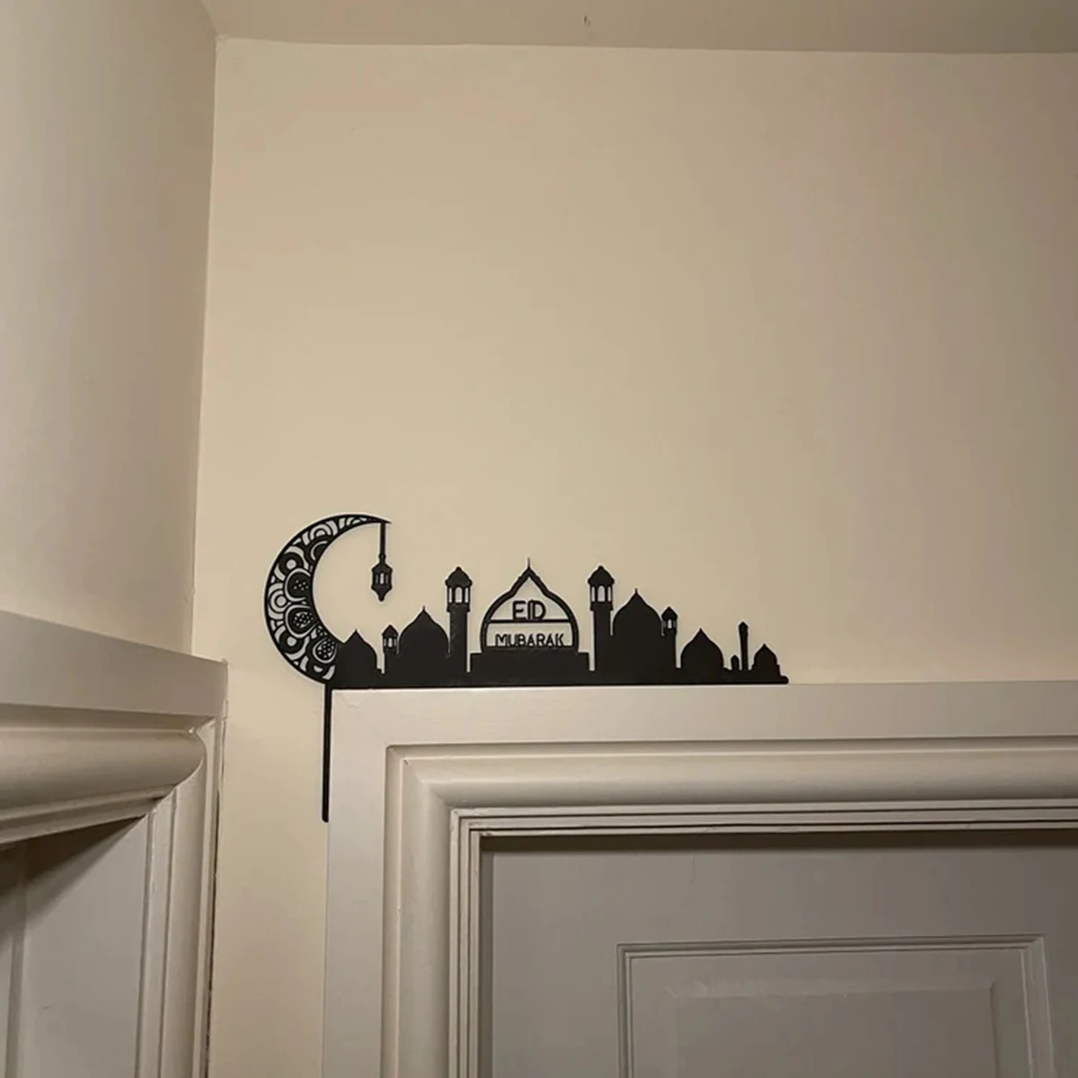 1 Pc Hollow Moon Church Door Frame Decoration with Door Lintel Letters and Signs, Happy Ramadan, Eid Mubarak Hanging Ornaments
