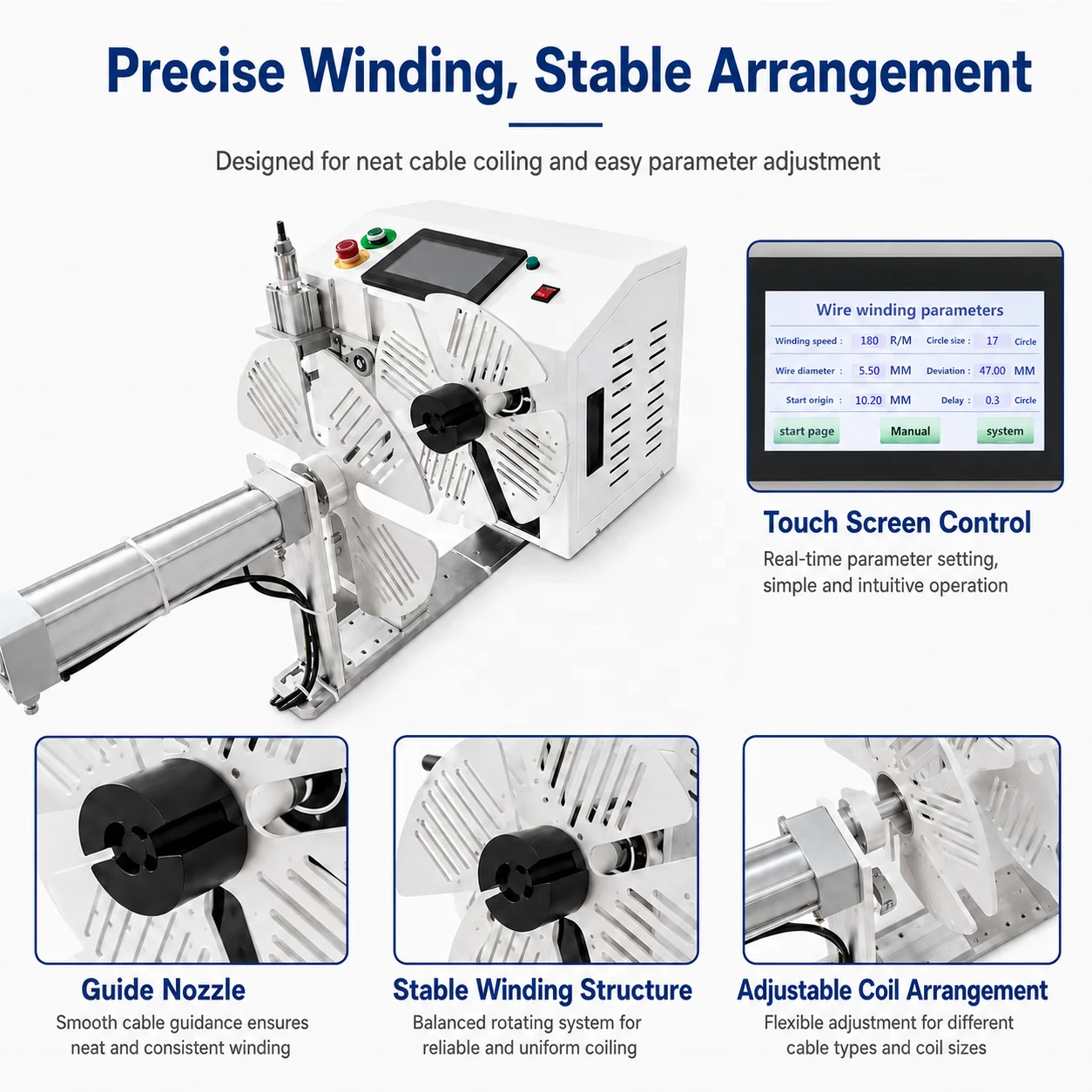 Automatic Cable Meter Counting Cutting Winding Tying Machine 4-in-1 Wire Coiling Machine Intelligent Touch Screen Qilin SQ-XL19