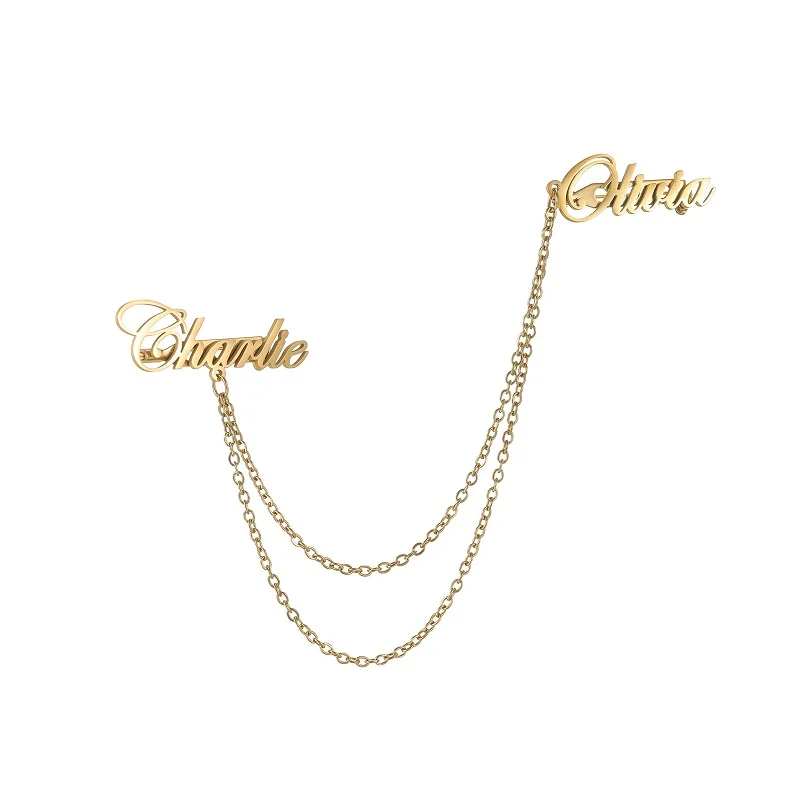 365 nova chegada personalizado 2 nome broche de aço inoxidável personalizado conexão o corrente colar broche para homens mulheres banquete jóias