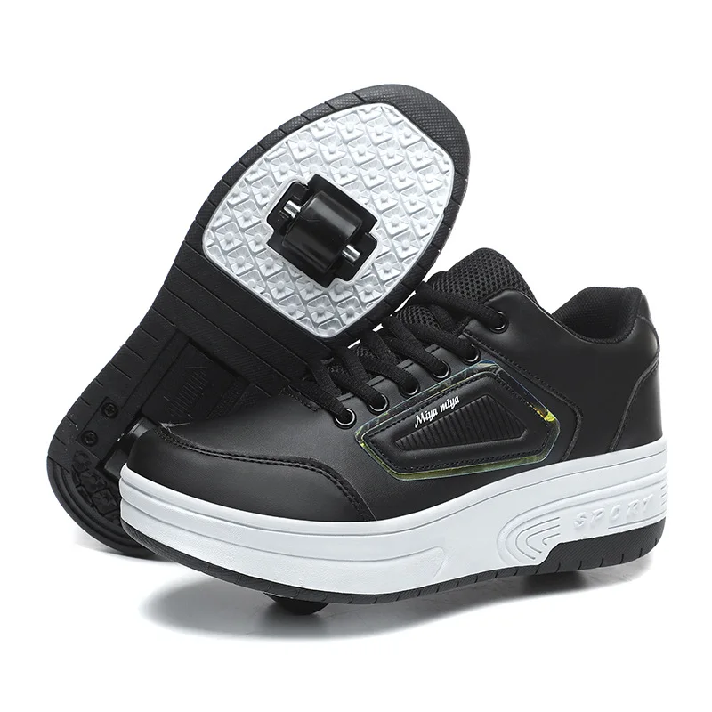 Children's Double-Wheel Roller Skates Boys & Girls Flying Shoes with Wheels Adult Student Roller Skates for Kids