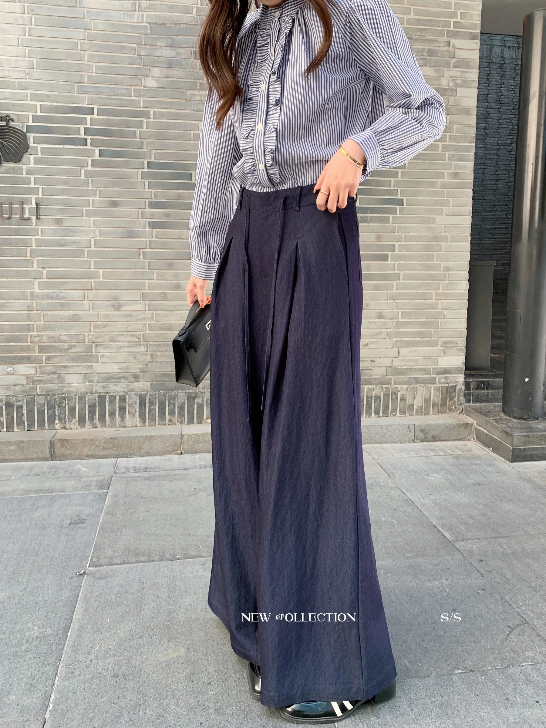 

Loose Drapey Wide Leg Pants Women Summer Thin Casual Samurai Blue Color Casual Style High Waist Pocket Detail Other Fabric