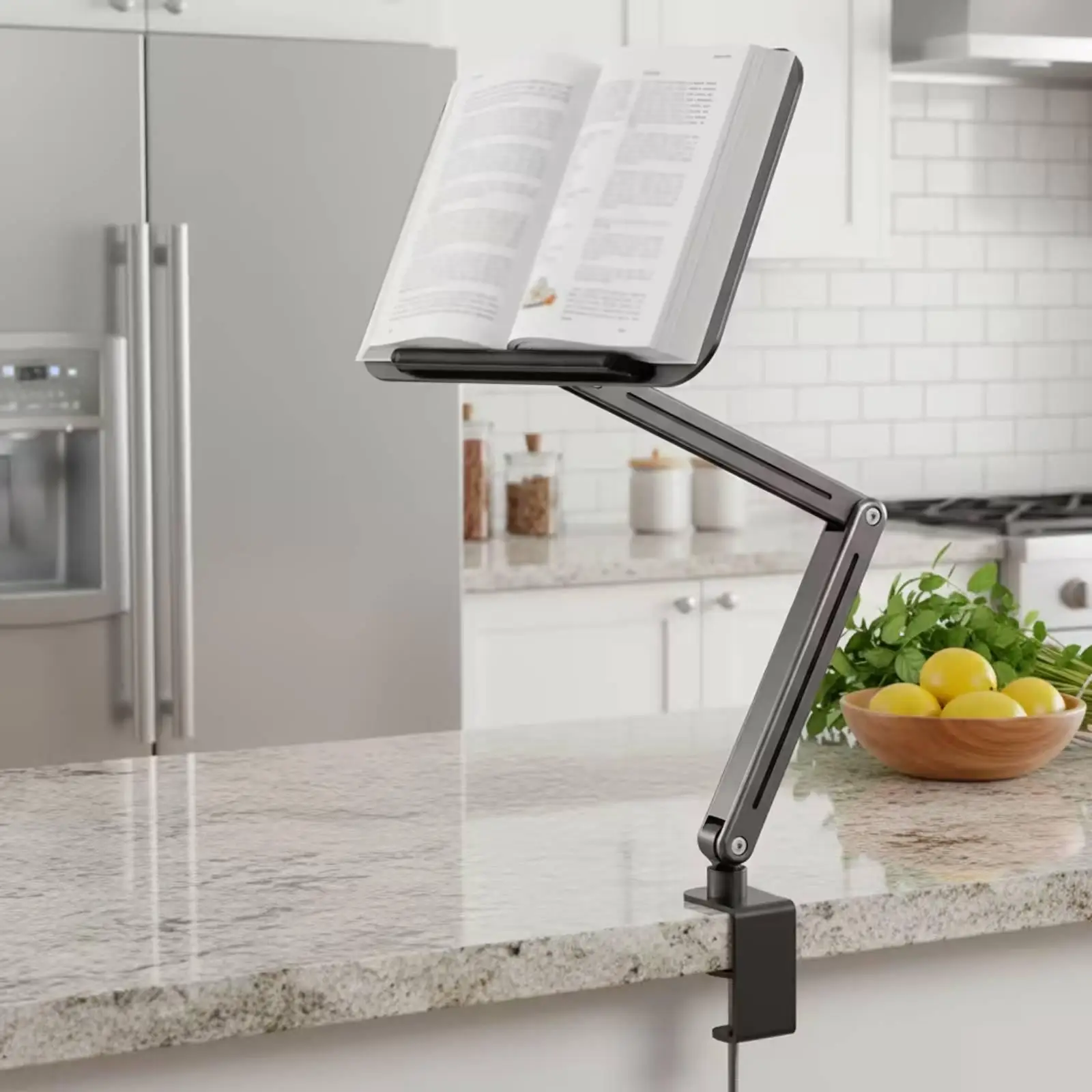 Desk Clamp Book Stand Height Adjustable Rotatable Bookshelf Holder for Recipe Tablet Laptop