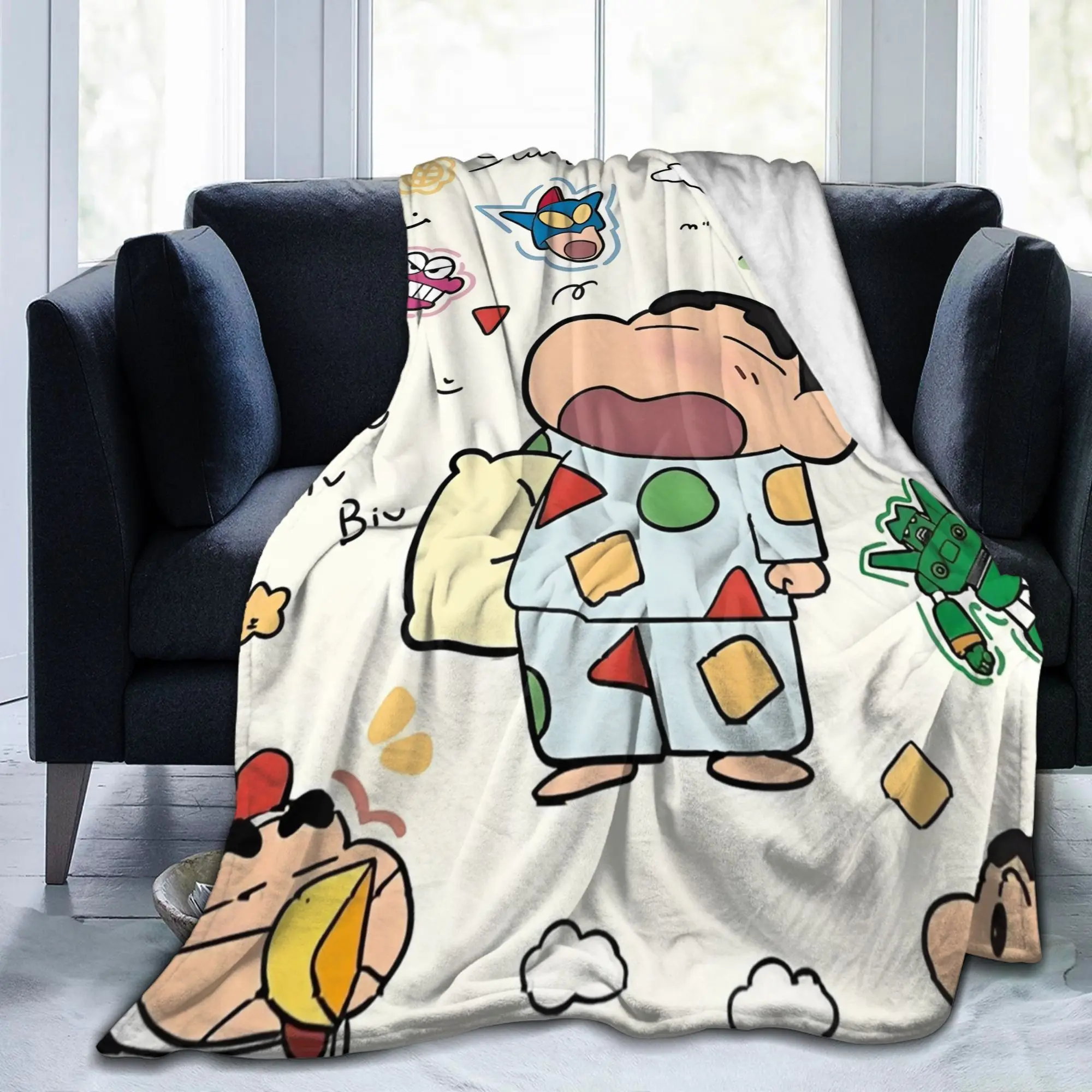 Manta de punto de crayón Shin chan de dibujos animados, mantas suaves de lana para viaje al aire libre, alfombra de cama