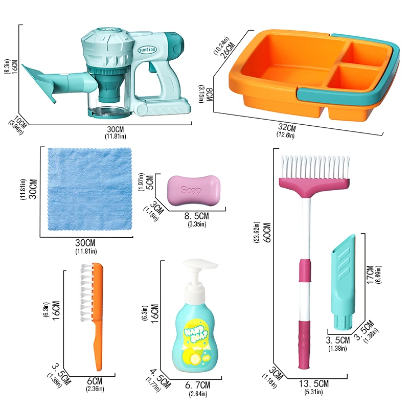 11Pcs Children's Vacuum Cleaner Set Pretend Play Housekeeping Tools Toy Simulated Brooms Mops Boys Girls Role Play Cleaning Toys