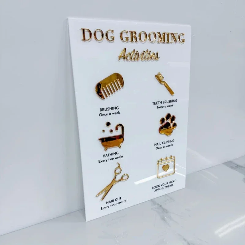 Dog Grooming Activities Sign Acrylic Sign Grooming Aftercare Sign Grooming Salon Decor Pet Salon Decor