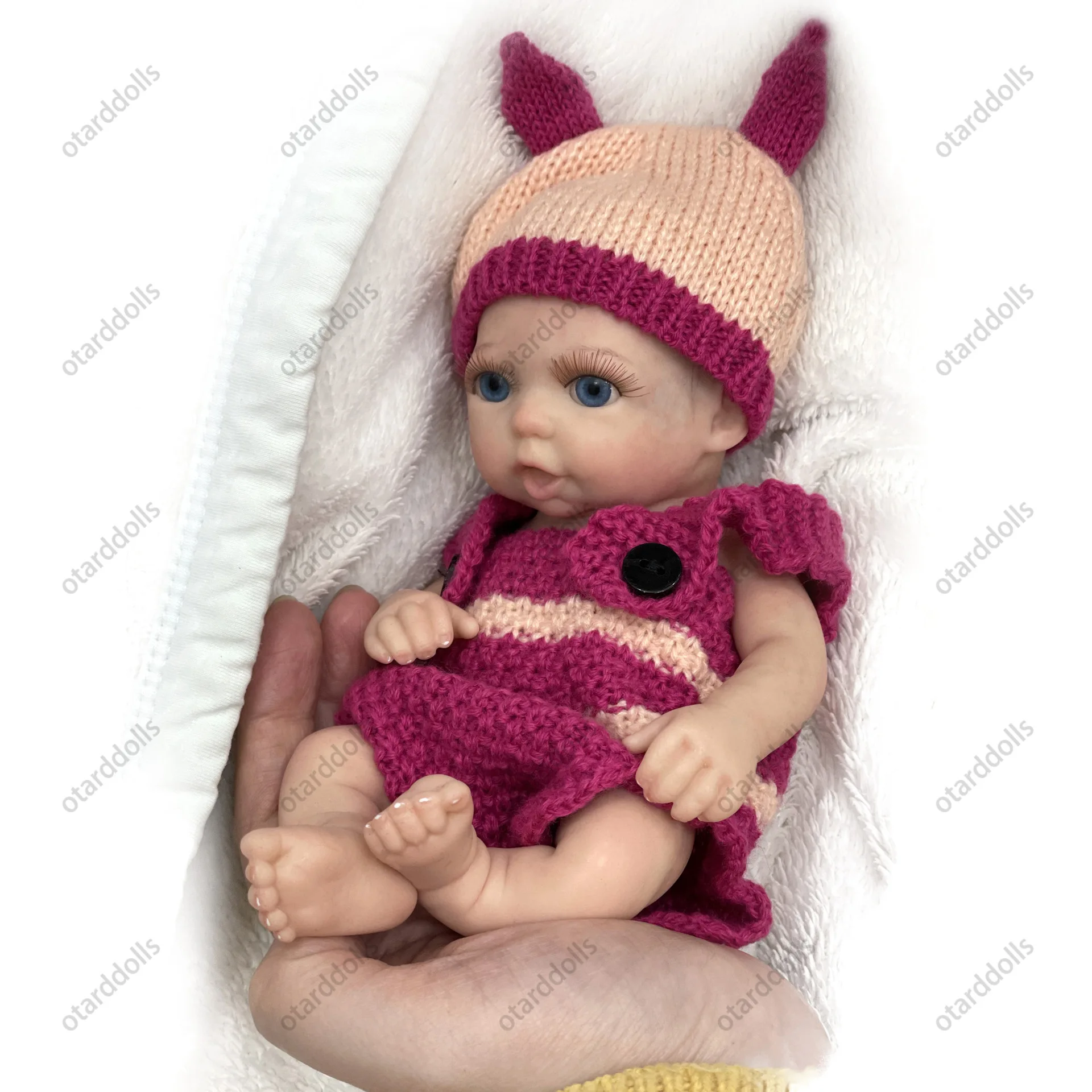 

Mini 8 Inch Reborn Palm Doll Girl Baby Full Solid Soft Silicone Body Realistic Bebe Lifelike Infant Miniature Washable Silicona