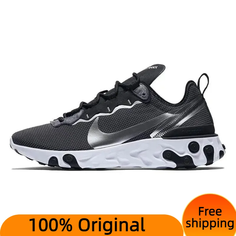 Кроссовки Nike React Element 55, черные, серебристые, металлик, CQ4600-071