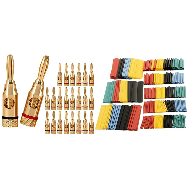 Горячий TTKK 1 комплект кабельных термоусадочных трубок, трубка с проволочной обмоткой 2:1 и 1 комплект вилок типа «банан», открытые винтовые заглушки, разъем аудиоразъема