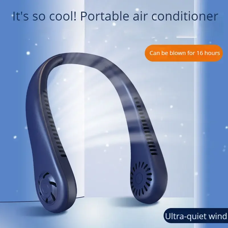 1200mAh Mini Air Cooling พัดลมคอเล็กแบบพกพากีฬากลางแจ้ง USB ลมขนาดใหญ่ขับเคลื่อนไร้สาย Bladeless พัดลมคอพัดลมรถยนต์