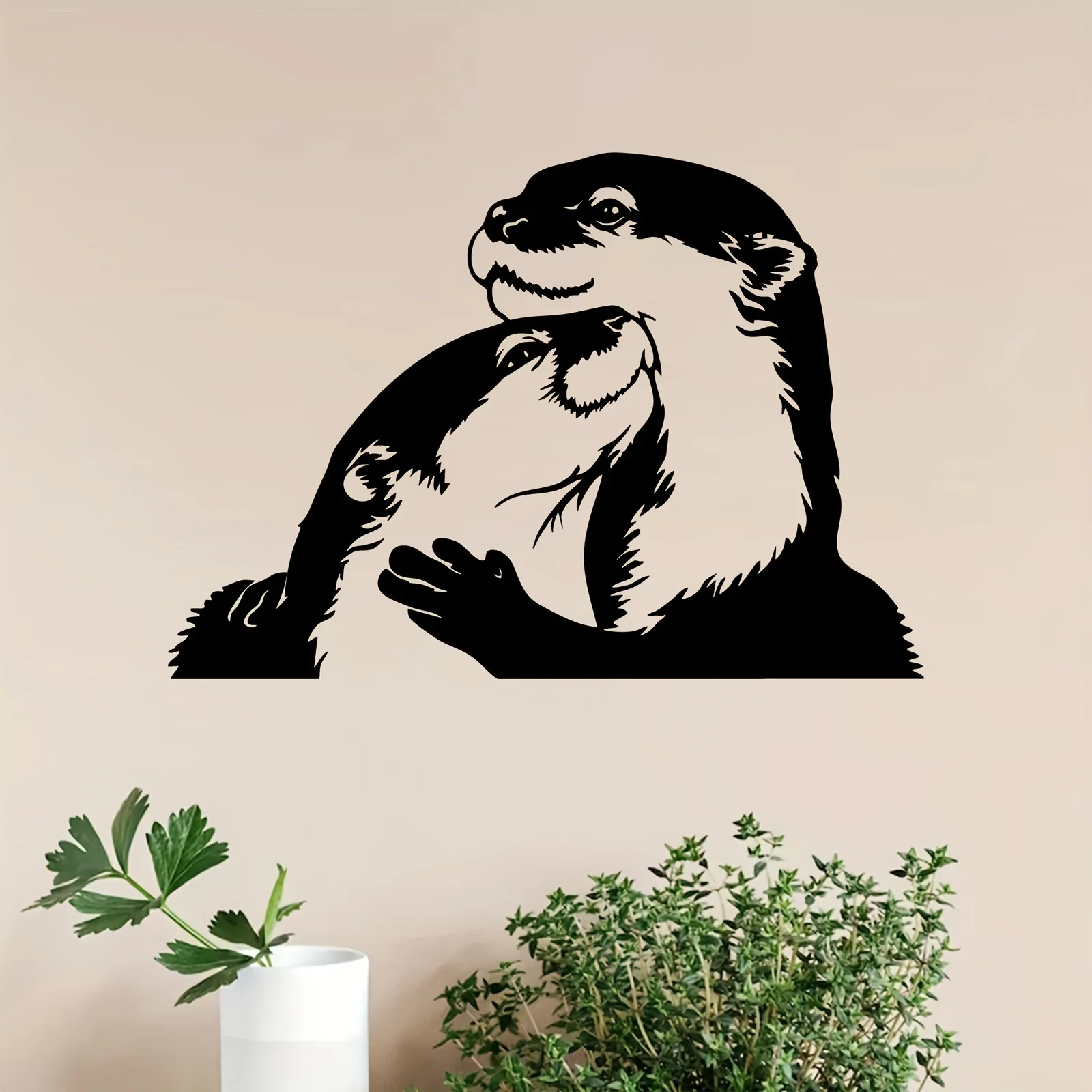 Swimming Otters Metal Wall Art, Romantic Animal Iron Wall Sculpture, Weather‑Proof Indoor‑Outdoor Wall Decor