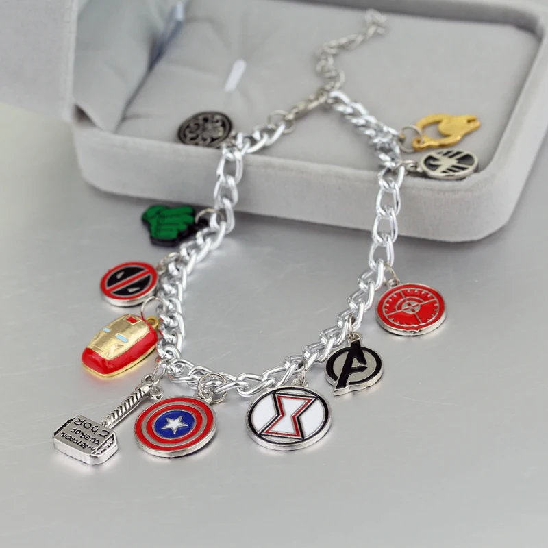 Marvel Superhero Bracelet Black Panther Spiderman Doctor Strange Groot Thor's Hammer Accessories Pendant Bracelet Jewelry Gift