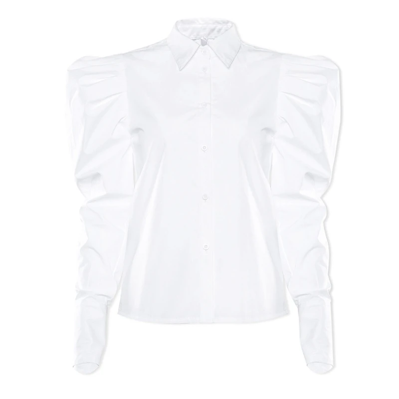 Biała, bufiasta koszula z luźnymi klapami, francuska koszula 2024, modny wiosenny top dla kobiet