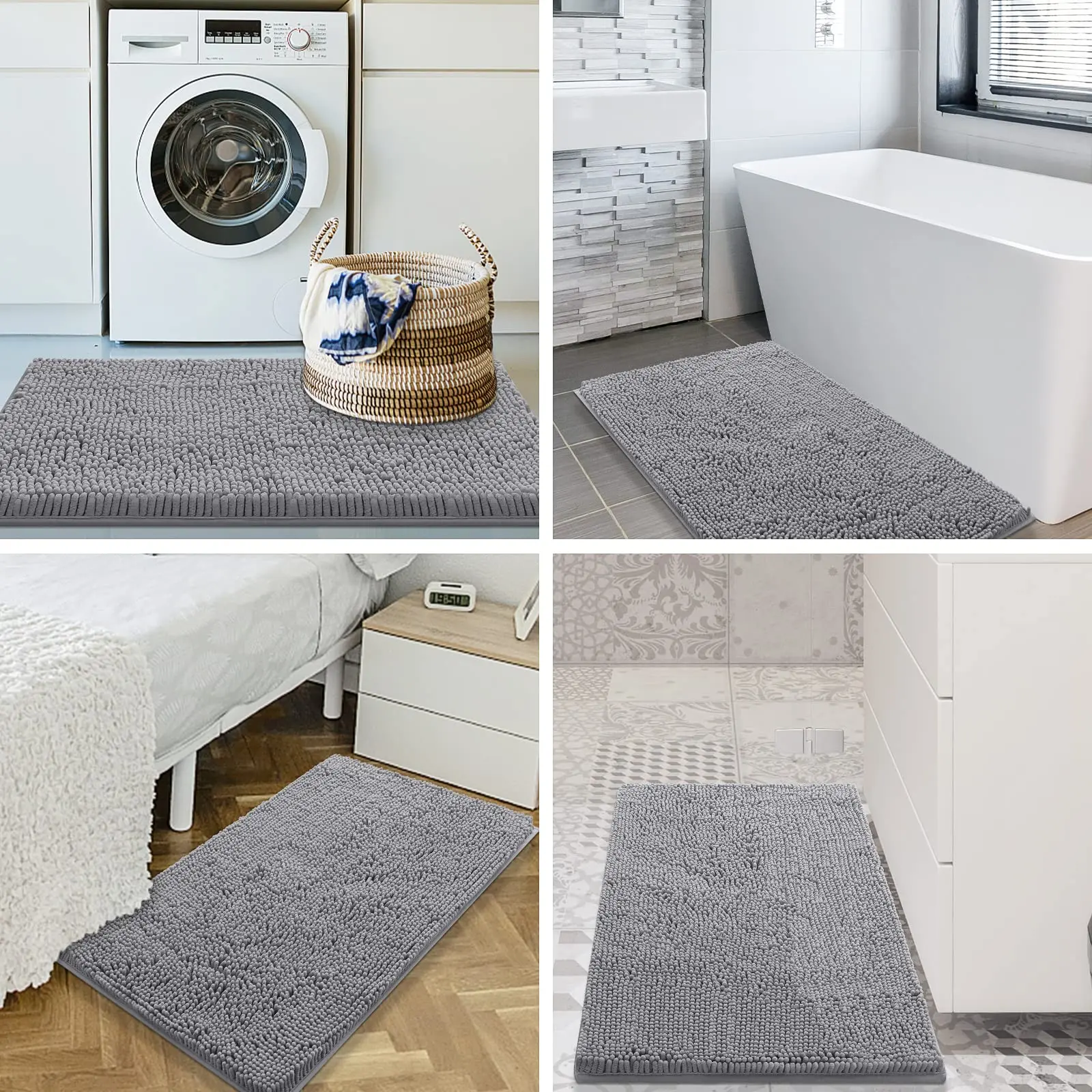 Luxury Chenille Bath Rug, Extra Soft and Absorbent Shaggy Bathroom Mat Rugs, Machine Washable, PVC Non-Slip Plush Carpet Runner