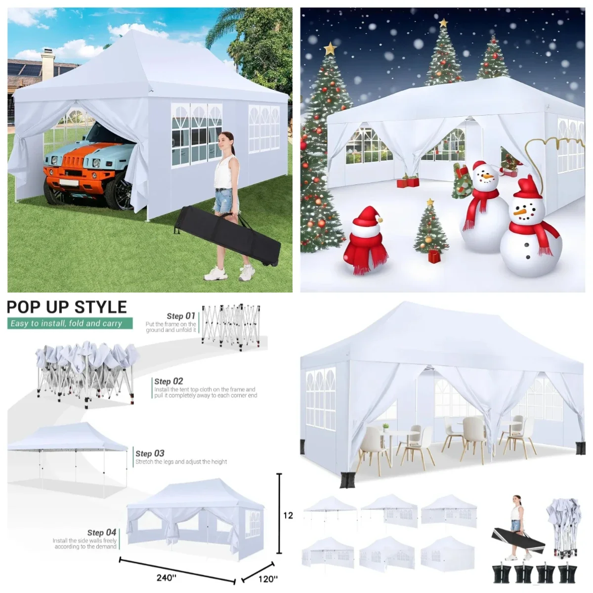 

Modern10x20 Pop Up Canopy with 6 Sidewalls, Conical Party Tent 10x20 with 3 Adjustable Height Waterproof, UV-Resistant with Carr