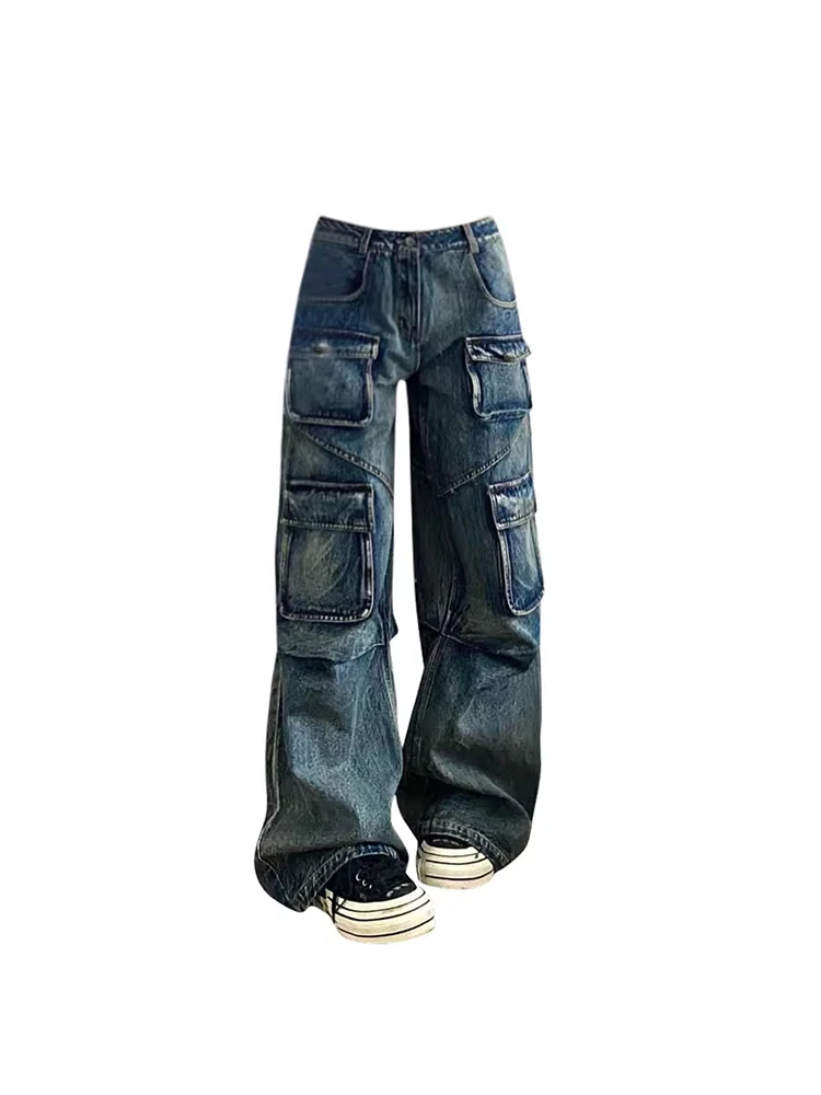 Imagem -02 - Azul Feminino Baggy Carga Jeans Coreano Vintage Y2k 90s Calças Jeans Estéticas 2000s Harajuku Calças de Cowboy Roupas de Lixo 2023