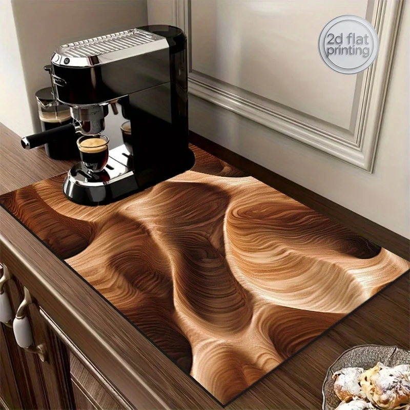 1pc Dish Drying Mat, Wood Grain Draining Mat, Dryer Mat, Plate Drying Mat, Coffee Machine Absorbent Mat, Kitchen Countertop Abso